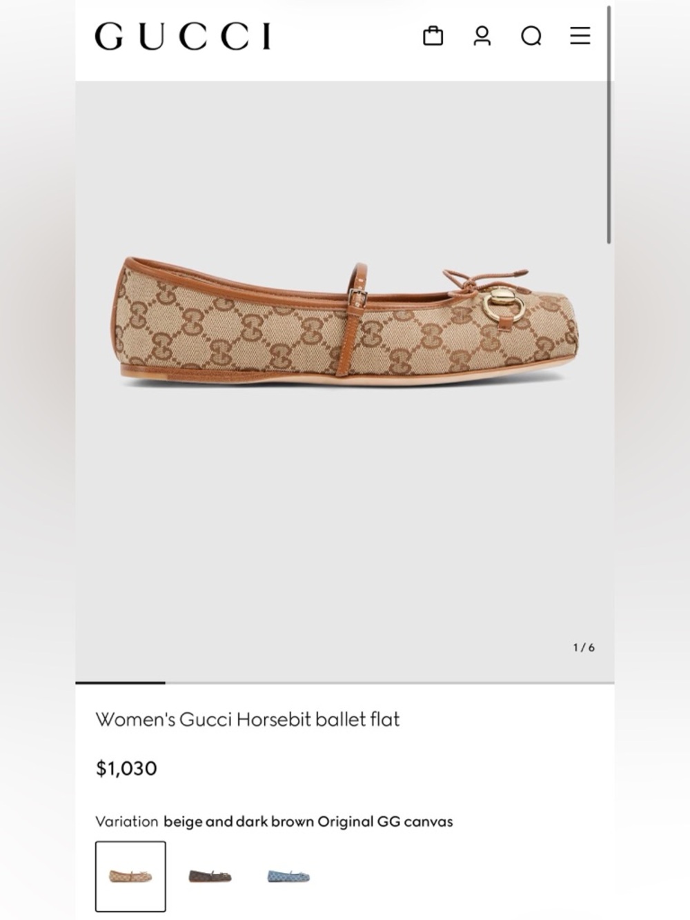 Gucci Beige & Dark Brown GG Horsebit Ballet Flat